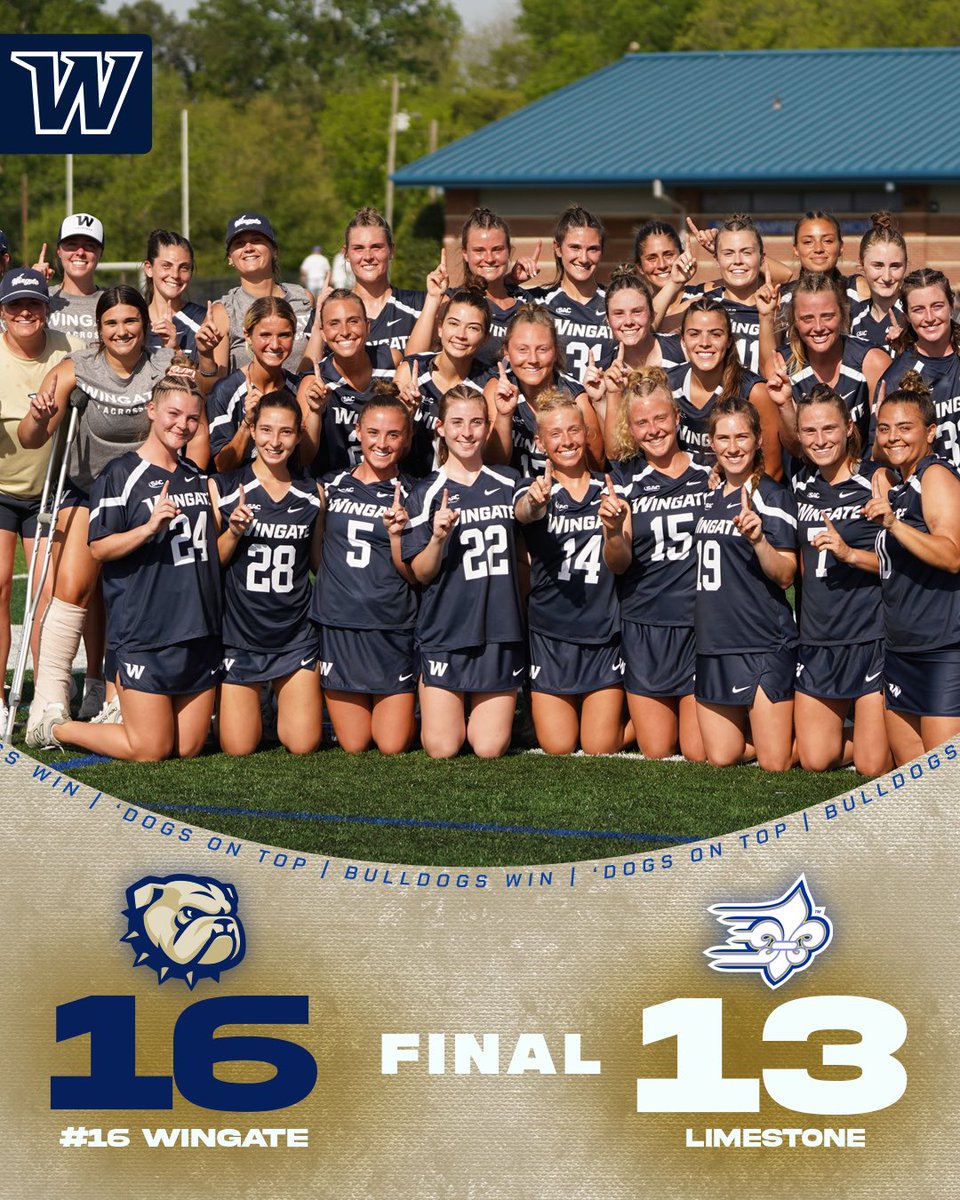 Wingate Bulldogs (@wu_bulldogs) on Twitter photo 🏆🏆🏆 3️⃣ - PEAT!!
#16 <a href="/Wingate_WLax/">Wingate Women’s Lacrosse</a> clinches a THIRD STRAIGHT regular season SAC title with a 16-13 victory at Limestone!
12th straight win, moving to 15-1 overall & 10-0 in the SAC!
‘Dogs are 29-1 in league play the last 3 seasons
#OneDog 🏆🏆🏆 3️⃣ - PEAT!!
#16 <a href="/Wingate_WLax/">Wingate Women’s Lacrosse</a> clinches a THIRD STRAIGHT regular season SAC title with a 16-13 victory at Limestone!
12th straight win, moving to 15-1 overall & 10-0 in the SAC!
‘Dogs are 29-1 in league play the last 3 seasons
#OneDog