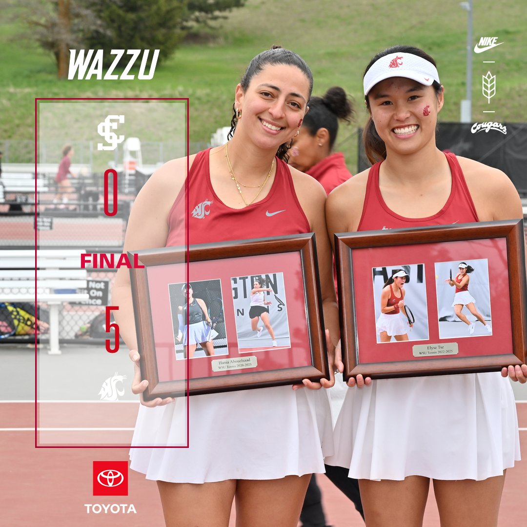 WSUCOUGARTENNIS's tweet photo. Cougars end home season with 5-0 win over Santa Clara on Senior Day! WSU improves to 16-7 overall, 6-2 in WCC play.

#GoCougs https://t.co/lBRx86Tmpm