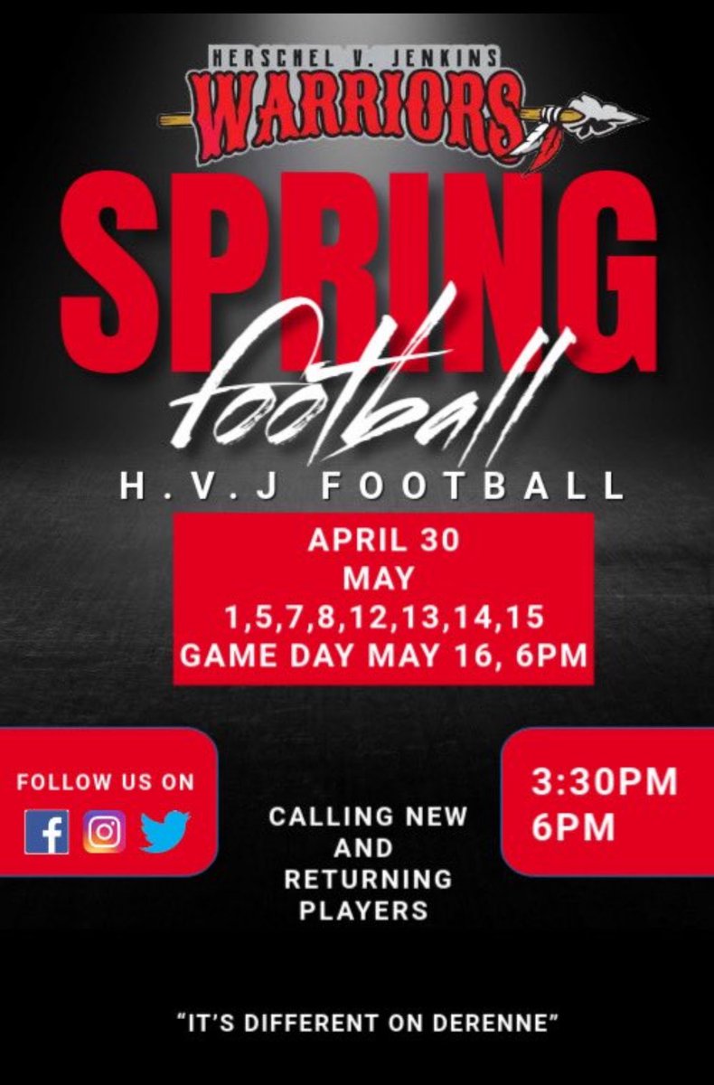 HVJ Spring Football Dates Have Changed. Here Are The New Dates. <a href="/coachtwelch1/">coachtwelch</a>  #itsDifferentOnDerenne 🍢🍢