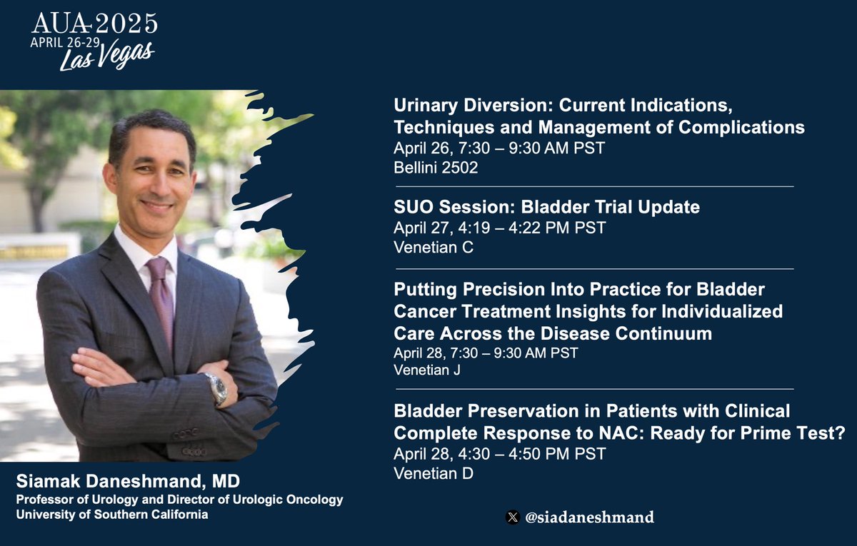 Mazyar (Menachem) Zahir, M.D. (@mazyarzahir) on Twitter photo Join the legendary <a href="/siadaneshmand/">Sia Daneshmand, M.D.</a> at #AUA2025 for an expert take on advancing bladder cancer care.
Proud to be part of his incredible team
<a href="/LeileiXiaUro/">Leilei Xia</a>
<a href="/chirag_doshi1/">Chirag Doshi</a>
<a href="/FarshadSheybaee/">Farshad Sheybaee Moghaddam</a> <a href="/alirezaghoreifi/">Alireza Ghoreifi, MD</a>
<a href="/USC_Urology/">USC Urology</a>
<a href="/AmerUrological/">Amer. Urol. Assn.</a> Join the legendary <a href="/siadaneshmand/">Sia Daneshmand, M.D.</a> at #AUA2025 for an expert take on advancing bladder cancer care.
Proud to be part of his incredible team
<a href="/LeileiXiaUro/">Leilei Xia</a>
<a href="/chirag_doshi1/">Chirag Doshi</a>
<a href="/FarshadSheybaee/">Farshad Sheybaee Moghaddam</a> <a href="/alirezaghoreifi/">Alireza Ghoreifi, MD</a>
<a href="/USC_Urology/">USC Urology</a>
<a href="/AmerUrological/">Amer. Urol. Assn.</a>