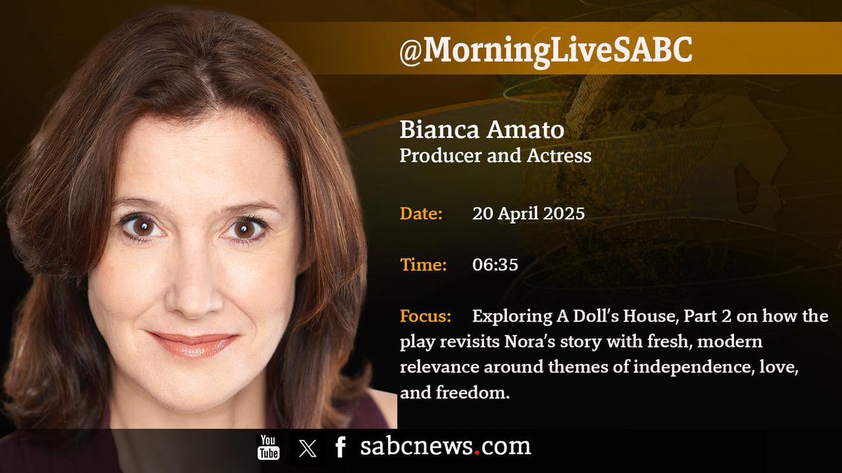 Tune in tomorrow morning to Sabc 2 Morning Live at 6:35am - Bianca Amato will be talking about the new season of A Doll’s House Part 2 which opens at Theatre on the Square, Sandton next month. Tune in.