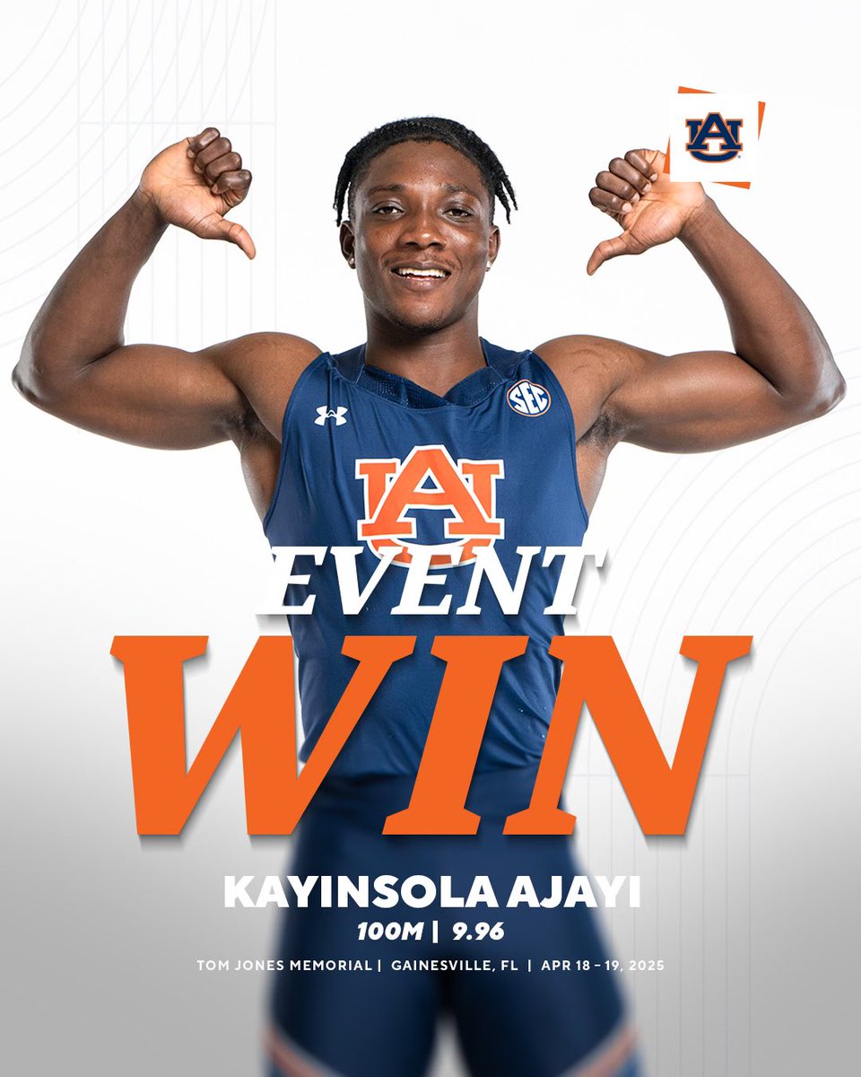 Auburn Track & Field (@auburntfxc) on Twitter photo History called and he answered
<a href="/Ajayi100m/">Ajayi konyinsola, OLY</a> takes the No. 2 spot on the Auburn Top 10 list in the 100m
#WarEagle History called and he answered
<a href="/Ajayi100m/">Ajayi konyinsola, OLY</a> takes the No. 2 spot on the Auburn Top 10 list in the 100m
#WarEagle