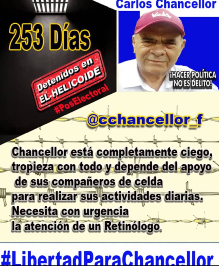 zulimadelvalle's tweet photo. 📍🆘URGENTE 🚨 Que dolor #CarlosChancellor está quedando ciego, no le han dado atención especializada,hacemos responsable al régimen por su vida, es urgente que lo atienda un retinologo. 📌🆘🆘🆘🆘🆘
Ayúdame a RT. Llamado Urgente. https://t.co/CnNYoUqRgh