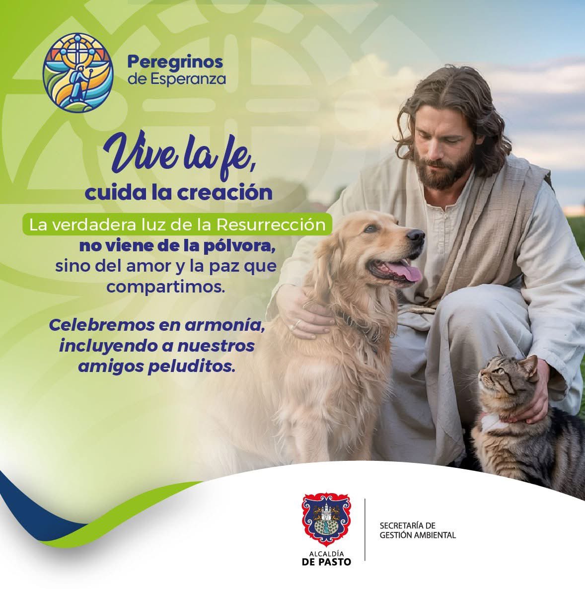 alcaldiapasto's tweet photo. ¡Esta Semana Santa, vive la fe y cuida la creación! La pólvora contamina, asusta y daña. Elige celebrar con respeto, reflexión y silencio. Di NO al uso de pólvora en procesiones.
#ViveLaFeCuidaLaCreacion #SemanaSanta2025 #NoALaPolvora #ProteccionAnimal #ALCALDIADEPASTO https://t.co/E7PRczqix7