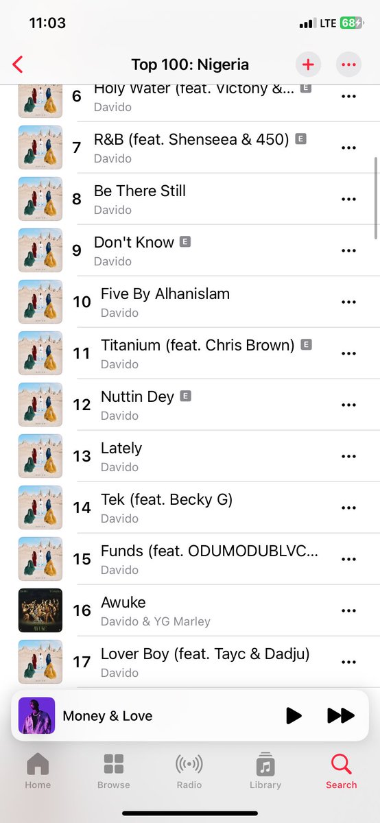 thatabjpr's tweet photo. Davido Occupies number 1 to 17 spot on apple music 24hours after he releasesthe  5ive Album #5ivealbum #Davido #30nbg #JP2025 #JP25 https://t.co/QywKOvEnTO