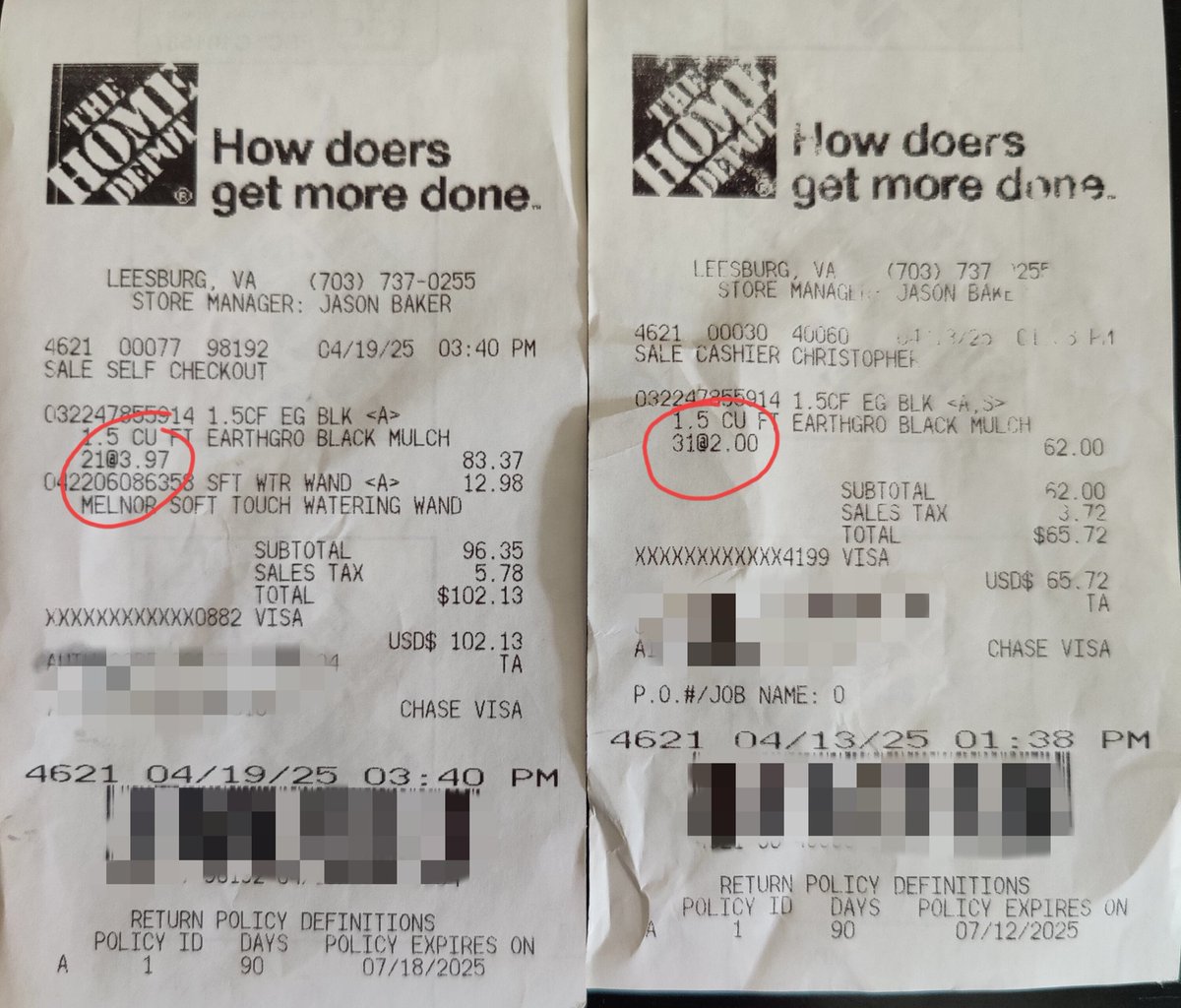 MyDarlin's tweet photo. @HomeDepot Jacking up prices by TWO dollars is outrageous! In just 6 days I'm paying double for mulch? OUTRAGEOUS! https://t.co/8SIsBgHiAh