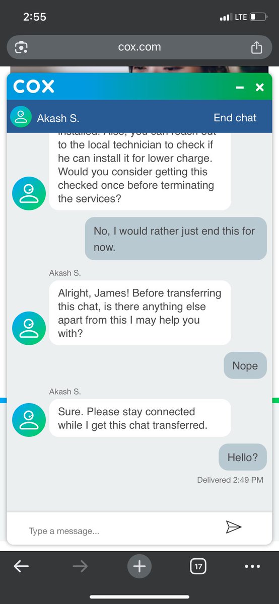 jimestheman's tweet photo. Why is @CoxComm so bad at customer service? They tell me I need an installation and Cox Complete Care will help me avoid the installation cost. Then they tell me installation isn’t covered. Then when I try to cancel they leave me on read. https://t.co/e8WxXG1F08