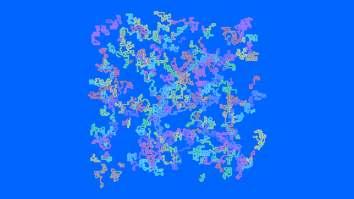 Nunu693684661's tweet image. 制限付きランダムウォークを並列して実行した軌跡をプロットした。
互いの初期位置が近いこともあってか、行き場を無くした点が意外と早く出現するらしく、ステップ数を多くしてもすぐに実行が終わってしまう。
#matplotlib
#python