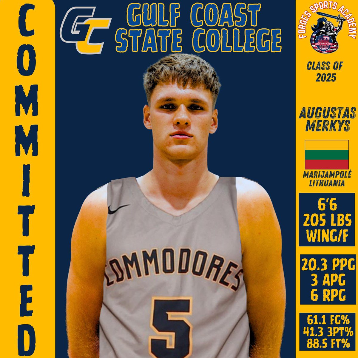 Extremely excited for <a href="/augixy/">Augustas Merkys</a> upcoming year. We thank coach <a href="/Lbelow24/">Lane Below</a> for the opportunity and wish <a href="/gcscmbb/">Gulf Coast State MBB</a> best of luck‼️