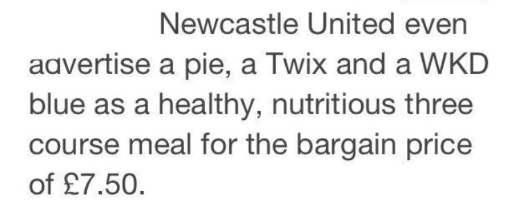 This bit from a review of food &amp; drink at football grounds has always stayed with me.