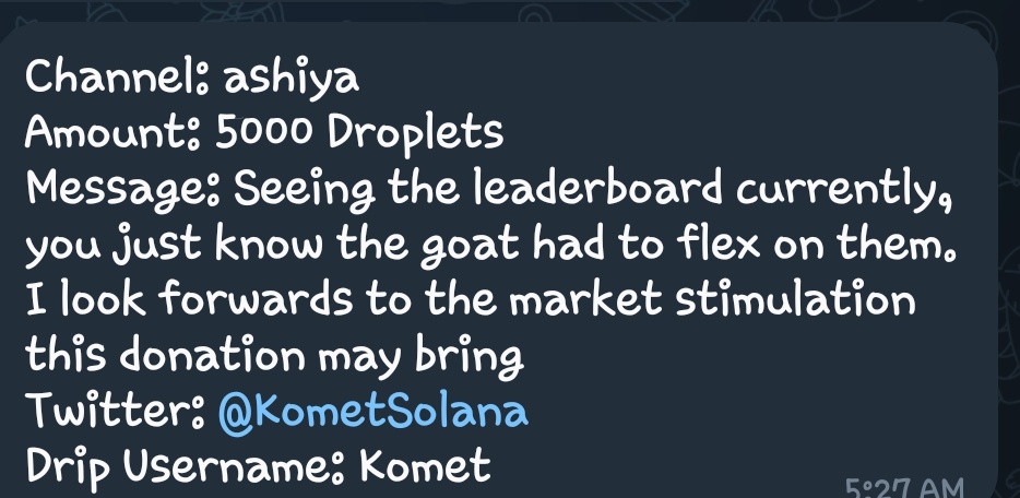 Thank you so much fo the droplets! really appreciated!🫡🔥 <a href="/KometSolana/">KometSolshine</a>