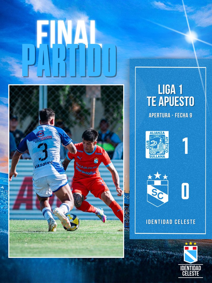 🔚 Con un gol de penal; el cuadro celeste cayó en su visita a Sullana y se ubica en el puesto del Apertura, todo esto por la fecha 9 de la Liga 1.❌

#FuerzaCristal