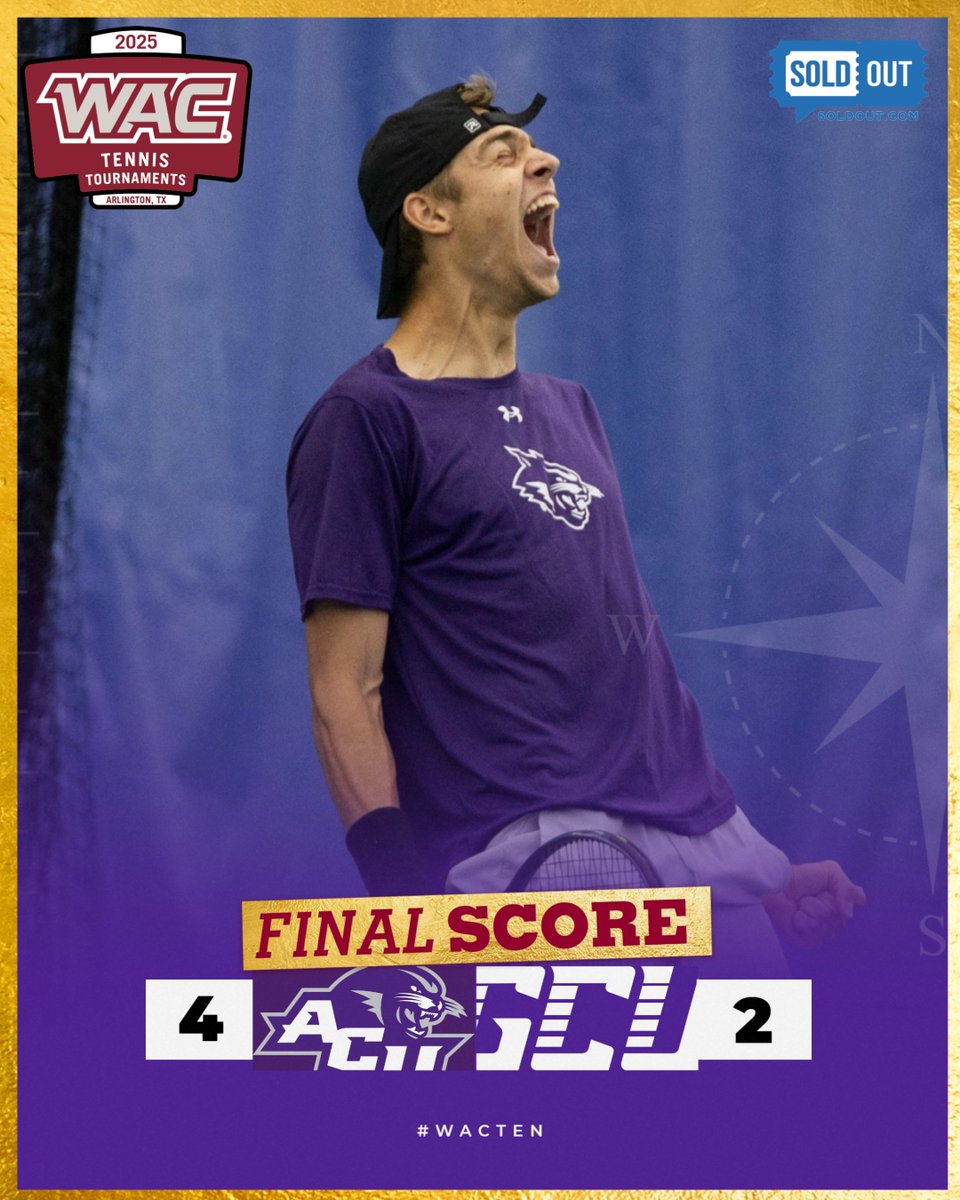 UAConference's tweet photo. FINAL | @ACU_MTEN 4, Grand Canyon 2

The Wildcats capture their second #WACten men's tournament title!! 

#OneWAC