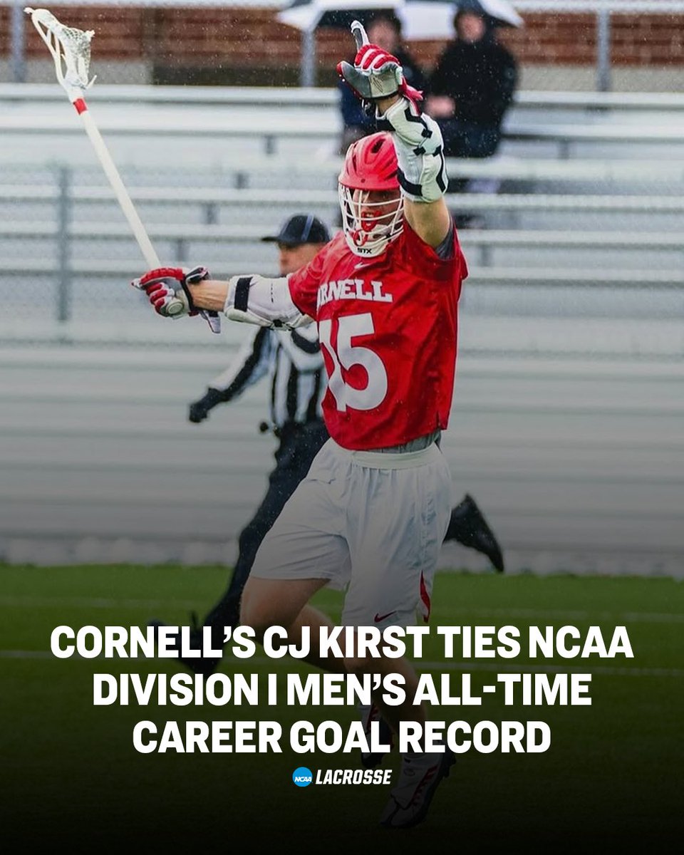 NCAA Lacrosse (@ncaalax) on Twitter photo Making history 🤯
With five goals in today’s game against Harvard, CJ Kirst of <a href="/CornellLacrosse/">Big Red Lacrosse</a> ties the NCAA Division I Men’s all-time career goal record with 224 goals.
#NCAAMLAX Making history 🤯
With five goals in today’s game against Harvard, CJ Kirst of <a href="/CornellLacrosse/">Big Red Lacrosse</a> ties the NCAA Division I Men’s all-time career goal record with 224 goals.
#NCAAMLAX