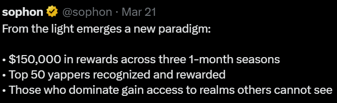 xerocooleth's tweet image. gSophon, 2 days left for @sophon yapper rewards.

The first of 3 months leaderboard is almost over.

This means NOW is the best time to start yapping, just before the second month season starts.

Do you need help with your Sophon content?

People are yapping about Sophon and