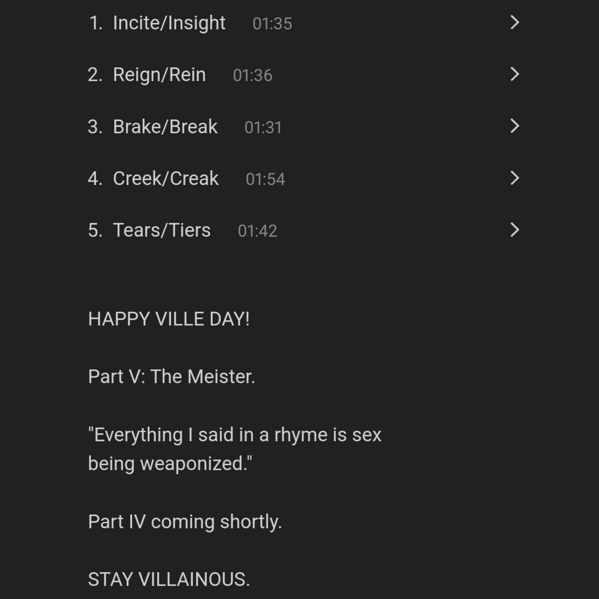 IT'S BEEN 2 YEARS SINCE THE FIRST INSTALLMENT.
----
I HOPE YOU'RE STILL HUNGRY.
----
"MORE C FOOD EP" FULLY PRODUCED BY RICE MASTER YEN 🇩🇪🙏🏽.

charleyroy.bandcamp.com/album/more-c-f… 🖤.
----
#HappyVilleDay #STAYVILLAINOUS.