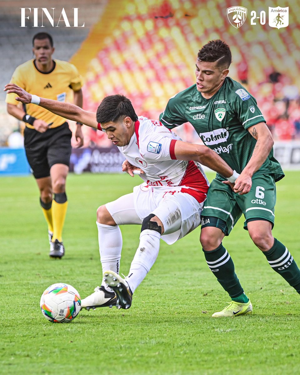 AmericadeCali's tweet photo. EQU 🆚 AMÉ [2-0]

|90’ +7' ⏱| FINALIZA EL ENCUENTRO EN BOGOTÁ. 

#EQUxAMÉ
#LigaBetPlay https://t.co/qSOVBgcl34