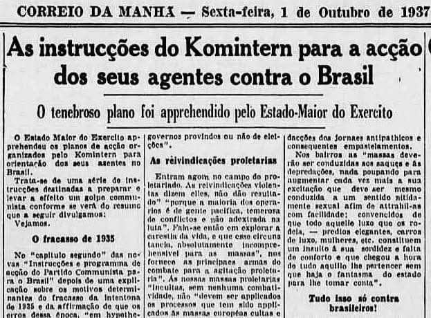 MamuteMarcos's tweet photo. #getulio Vargas: pai do Bolsonaro
Jornal noticiando o Plano Cohen, que foi um plano F@ke News para fazer Estado Novo. https://t.co/zg3cmrSqMi