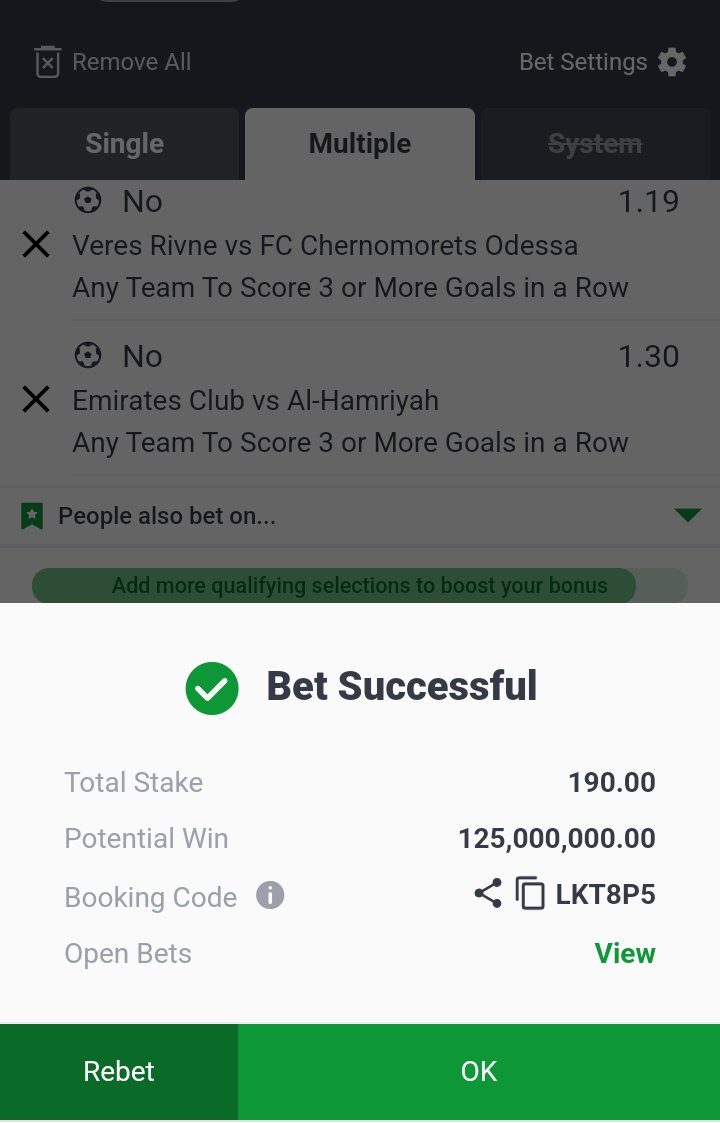 ConfamTips's tweet photo. No 3 goals in a row 
LKT8P5

2k odds edit
JJMZS2

200 odds edit
QB39JS

Edit, Flex and Repost https://t.co/45WkvV6uvU