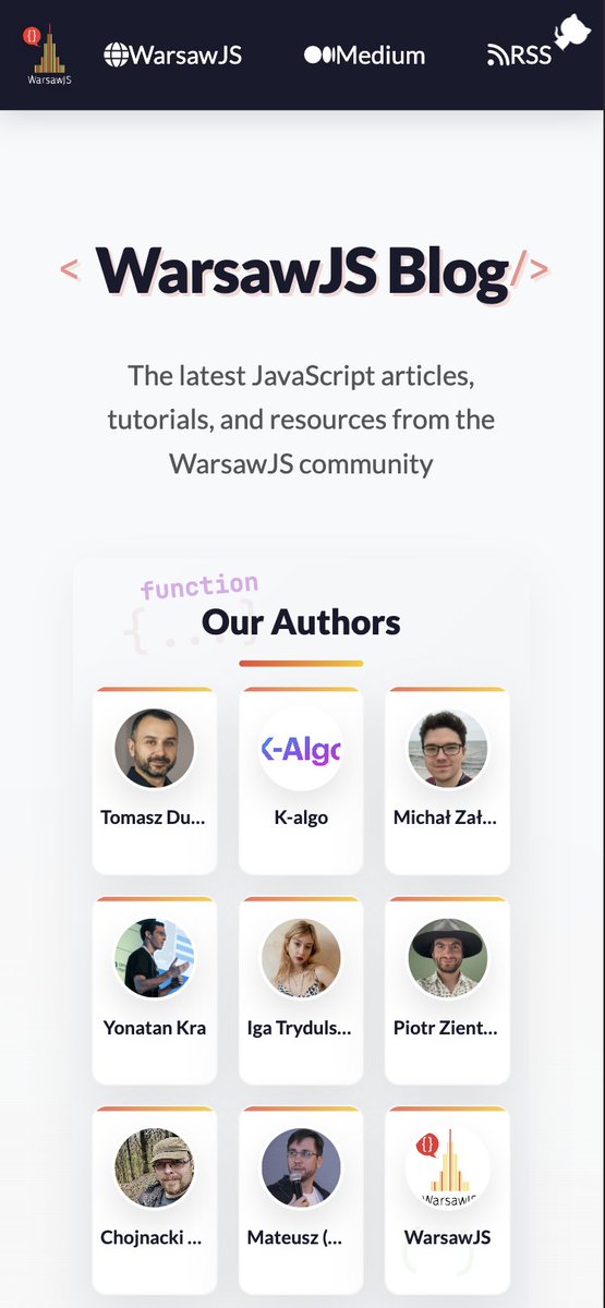 Piotr_Zientara's tweet image. The #opensource blog.wasawjs.com of @warsawjs has just been released today! Big thanks to @tomasz_ducin @YonatanKra @avitaltzubeli @MichalZalecki @_mat3e_ and others!
#JavaScript #RSS #blog #programming #CommunityLove