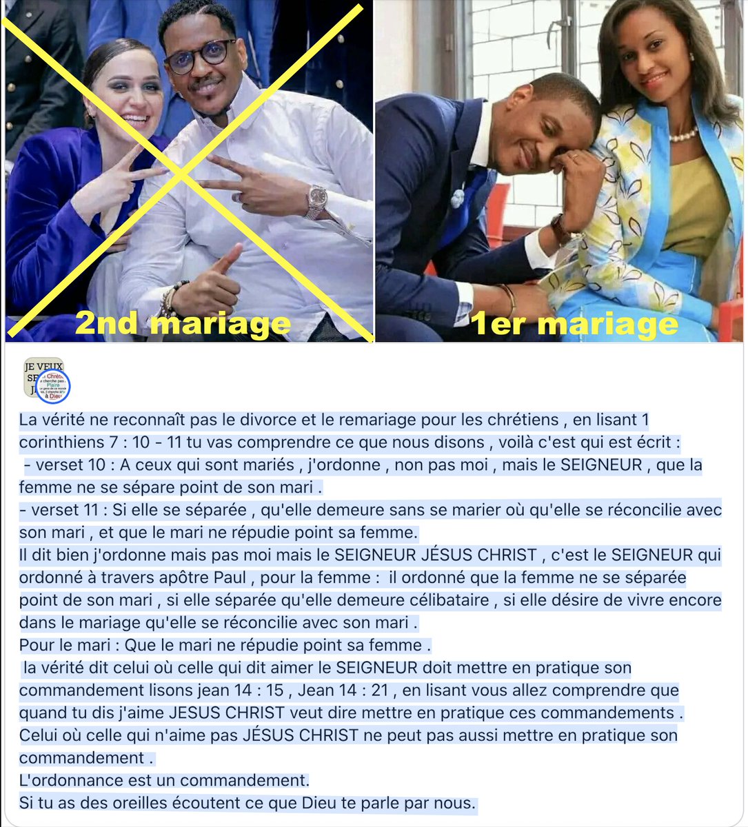 JesusChrist_TV's tweet image. 🥲 Voici un internaute qui expose la Saine Doctrine Biblique sur les faux pasteurs et faux chrétiens qui divorcent et se remarient du vivant de leur époux ou épouse.
#JesusChristTV #fauxpasteurs #JoelTatu #JoelFrancisTatu #divorce #remariage #divorceetremariage