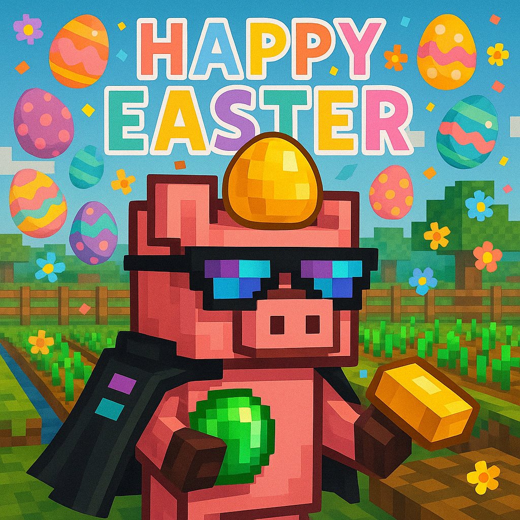 PigCraftMem's tweet photo. "Eggs, gems, and a whole lot of blocky fun! 🐷✨#HappyEaster #PigcraftEaster" https://t.co/mQY58TNe8z