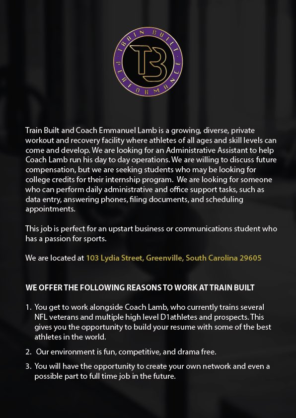 Train Built is growing and we are looking for a few college interns with the opportunity for future compensation. 🚂💪🏾