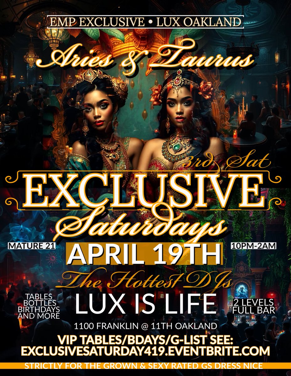 Birthdays Enter Free
$10 Before 11PM Guest List
EXCLUSIVESATURDAY419.EVENTBRITE.COM