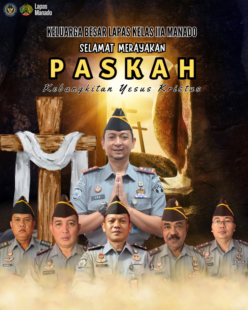 lapas_manado's tweet image. Keluarga Besar Lembaga Pemasyarakatan Kelas IIA Manado Mengucapkan Selamat Merayakan Paskah (Kebangkitan Yesus Kristus)  

#Kememimipas 
#pemasyarakatan 
#ditjenpas 
#lapasmanado 
#imipasbersinar