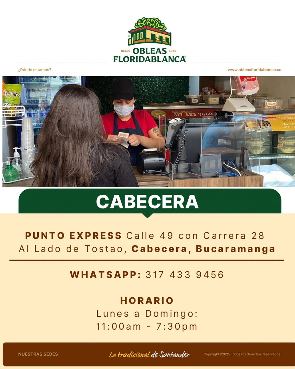 ObleasFlorida's tweet image. NUESTRAS SEDES 📍 ¿Sabias que contamos con un punto dulce express ubicado en #cabecera, específicamente en la calle 49 con carrera 28 al lado de tostao en #Bucaramanga? Allí te esperamos de lunes a domingo para que disfrutes de las delicias de nuestra tierra.
