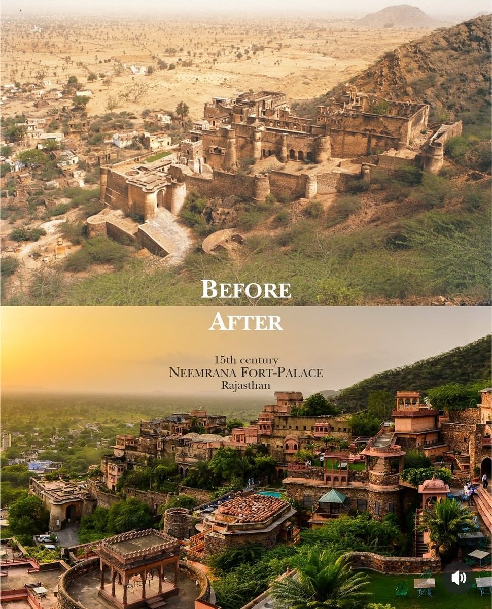In 1986, Aman Nath purchased a dilapidated fort in Alwar, Rajasthan for ₹7 lakh. He meticulously restored it, transforming the decaying structure into a palace fit for royalty.
Now it's a popular destination wedding venue 😍😍.
+ 
Look at how Green cover has increased in the