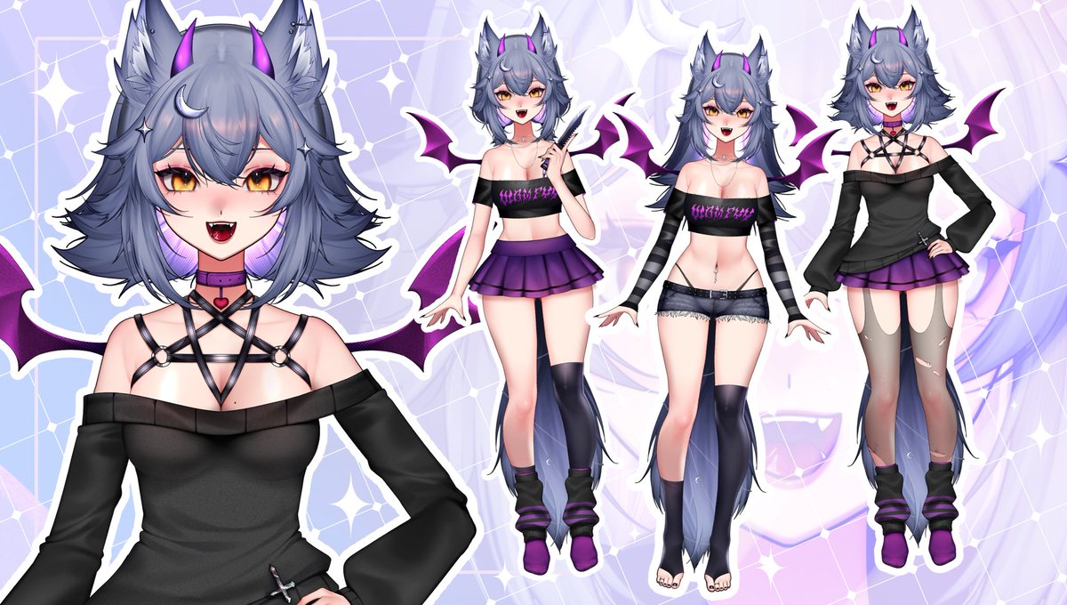 womfyy's tweet photo. 🌙 Hi there I’m womfyy! I am a slightly sus wolf/succubus vtuber who loves to yap and play games✨

Art: #womfyyart 
Oshi marks: 🌙💜
Model: Art+rig @/symassi 

💜 https://t.co/fkLln3c1zn https://t.co/d1TdiY9UVM