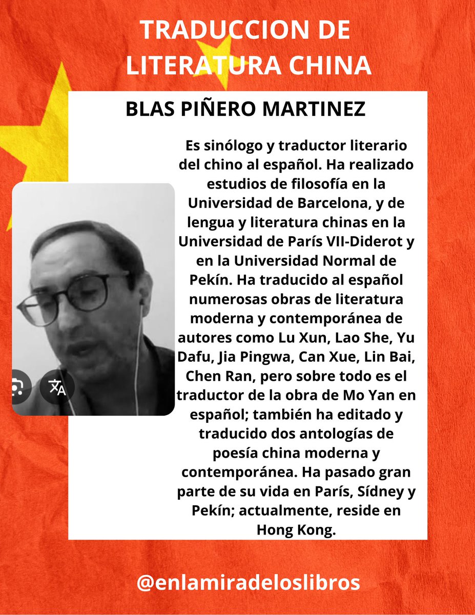 enlamirade34761's tweet photo. Conozcamos al traductor de Mo Tan y Can Xue. Blas Piñero Martinez 
#traduccion
#china
#españa
#books
#libros https://t.co/GhG5d2xZU9