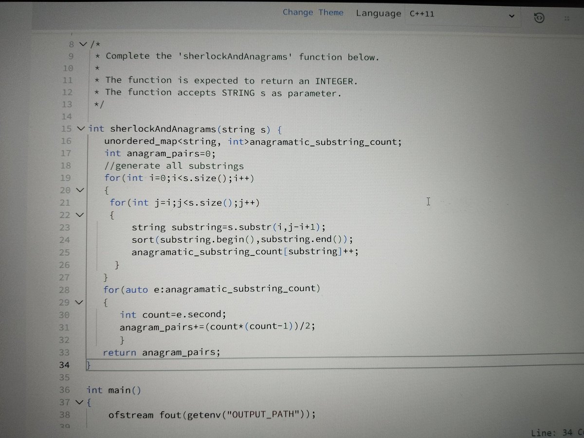 ASHUTOSHKU93588's tweet image. #Hackerrank
Sherlock and Anagrams 
Use of substr
Use formula of combination 
Sort the obtained substring 
Use of map .