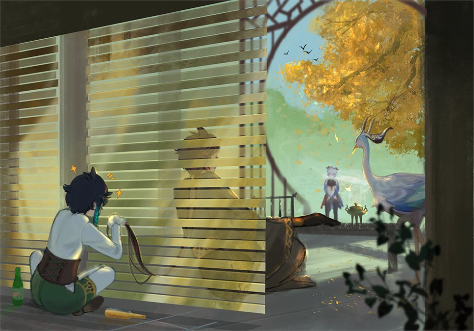 otakucake's tweet photo. “The Anemo Archon's questions knew as little as the wine in his hands.”  

imagine the scene when Morax was working thousands years ago #GenshinImpact #Zhongven #鍾ウェン #venti #Zhongli https://t.co/5oIaHkg4c1