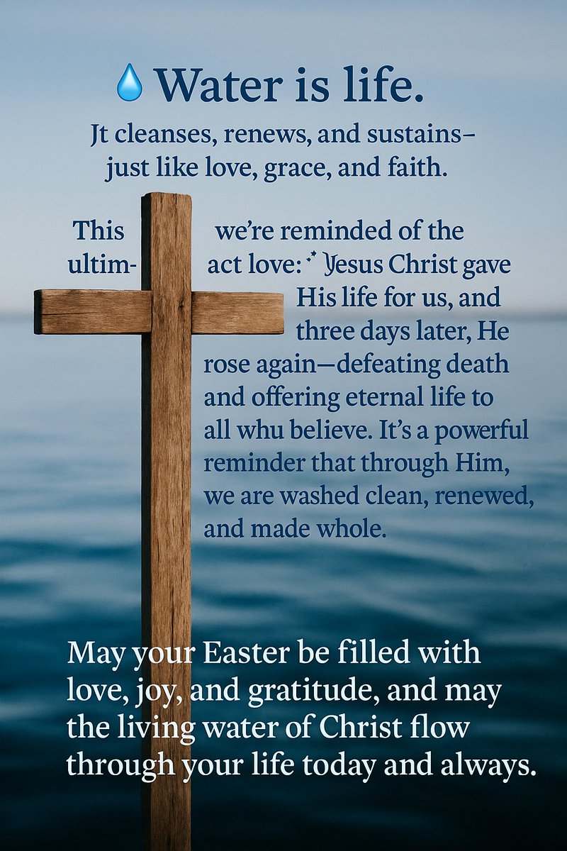 MarchenaHomeTM's tweet photo. 💧 Water gives life—just like Jesus, who gave His life so we could have ours.
✝️ He is Risen, and through Him we are made new.

Wishing you a joyful Easter filled with love, gratitude, and the peace of Christ. 🙏 https://t.co/ENeQv5dS2X