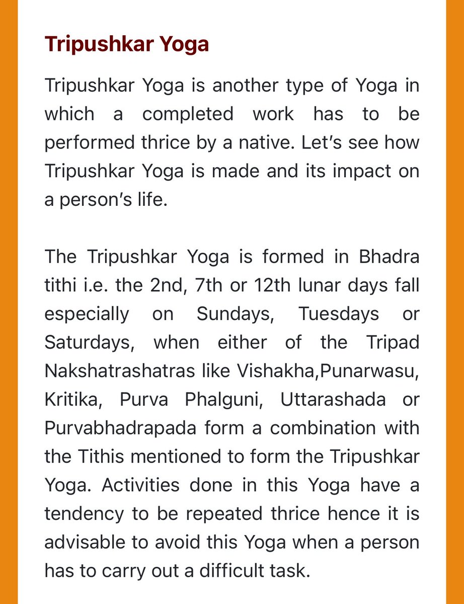 Tripushkar2's tweet photo. Today, Tripushkar Yoga is between 11:48 to 7pm. 

It’s believed that your deeds will triple if performed in this time. 

So, think of investing in Gold. Or buy anything that you want to grow. 

Avoid anything that you don’t want to repeat. 

#TripushkarYoga https://t.co/uJL0oSwYGB