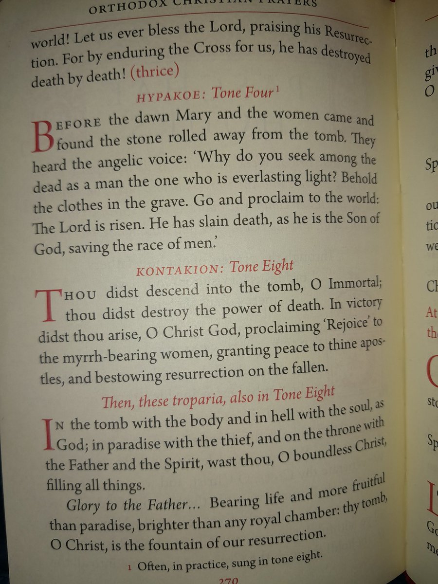 Gravantus's tweet image. As a reminder, for Bright Week you replace your morning and evening prayers with the Paschal Hours.
Helps keep the Paschal joy going when you wake up and go to bed. 

Christ is Risen!