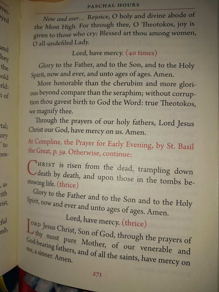Gravantus's tweet image. As a reminder, for Bright Week you replace your morning and evening prayers with the Paschal Hours.
Helps keep the Paschal joy going when you wake up and go to bed. 

Christ is Risen!