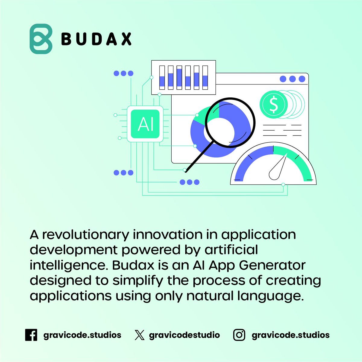 gravicodestudio's tweet image. Nowadays creating an application is as easy as saying it #Budax #AppGenerator #AI studios.gravicode.com/products/budax