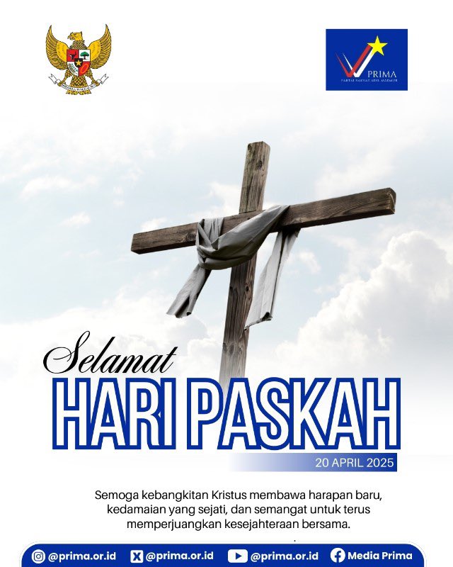 Semoga hari Paskah membawa sukacita, perdamaian, dan berkat bagi kita semua untuk menuju masyarakat yang adil dan makmur.

Selamat Merayakan Hari Paskah.