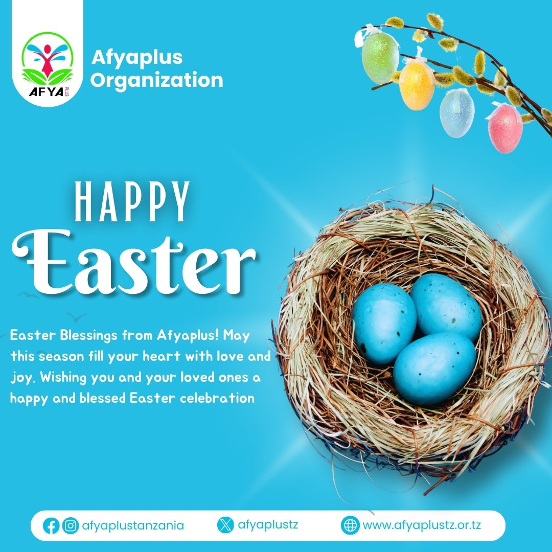 AfyaplusTz's tweet photo. As we celebrate this season of hope, renewal, and new beginnings, Afyaplus Organization extends heartfelt Easter wishes to you and your families. May this season of renewal inspire hope, peace, and wellbeing in your hearts and communities.

Wishing you a blessed  Easter. https://t.co/BRDWYvSkxb
