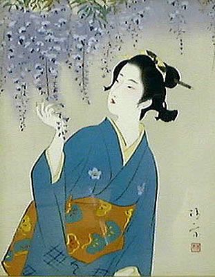 "In pale moonlight  
 the wisteria's scent  
 comes from far away."  Buson Yosa

  (images: Nansei Sakagami/ Kiyokata Kaburagi)