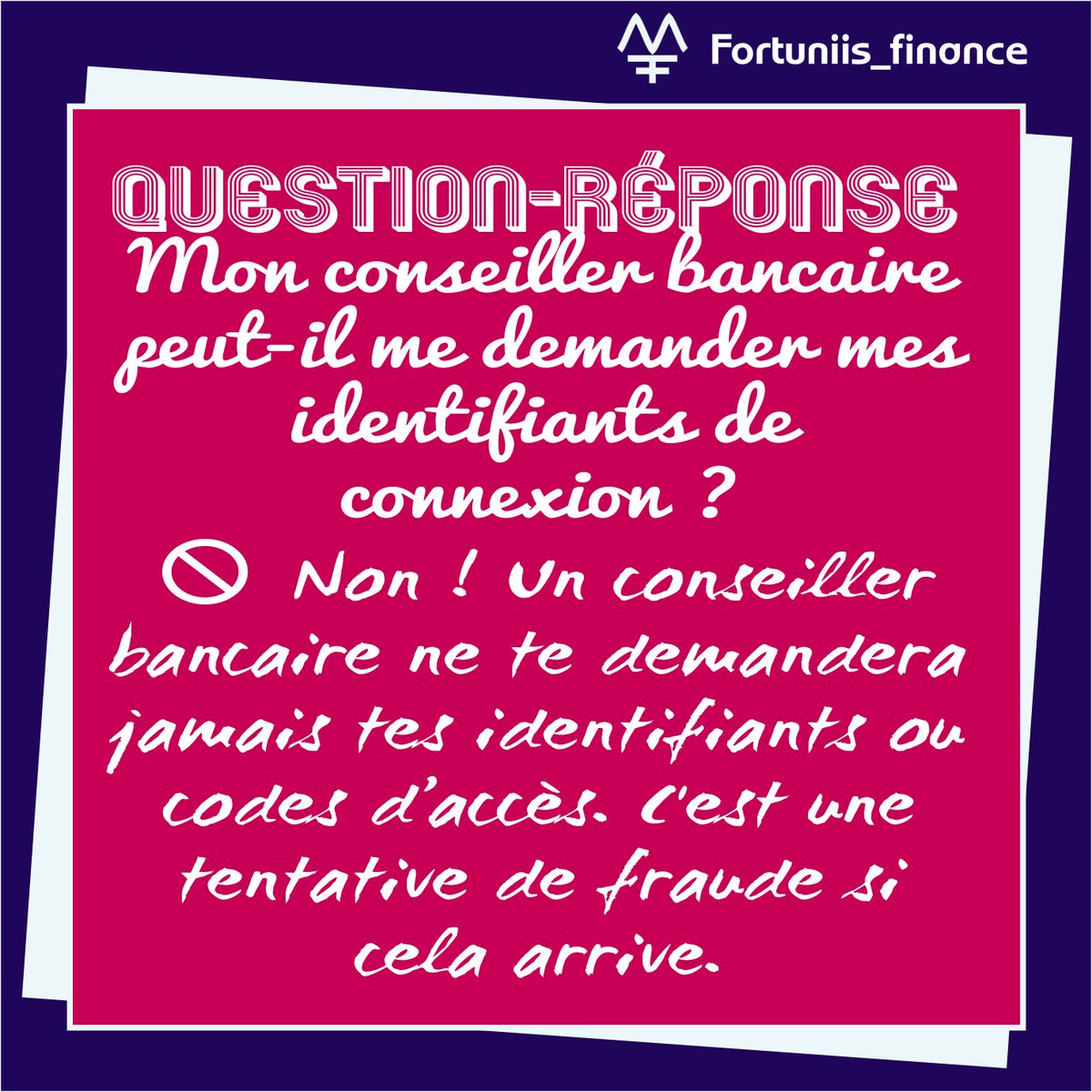 Fortuniis_fi's tweet photo. #SécuritéBancaire #FraudeInternet #ConseilsBancaires

ALERTE : Ton conseiller bancaire ne te demandera JAMAIS tes identifiants ou codes d'accès ! Si cela arrive, c'est une tentative de fraude 🚨

Tu as déjà été confronté à ce genre de situation ? Raconte  👇 https://t.co/lgIkiriimD