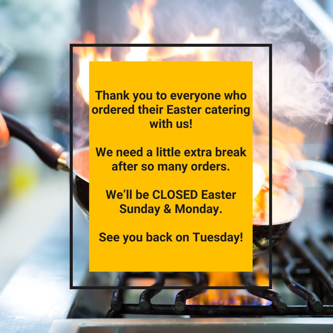 Thats_Italian's tweet photo. We're 'wiped out' from all the Easter caterings this weekend!🍽️ The team at That's Italian are going to need an extra day to recover and catch up on some well-deserved rest. Thanks to all our amazing customers for keeping us busy! See you all back on Tuesday, Happy Easter! 🐰 https://t.co/xCFqnanFyQ