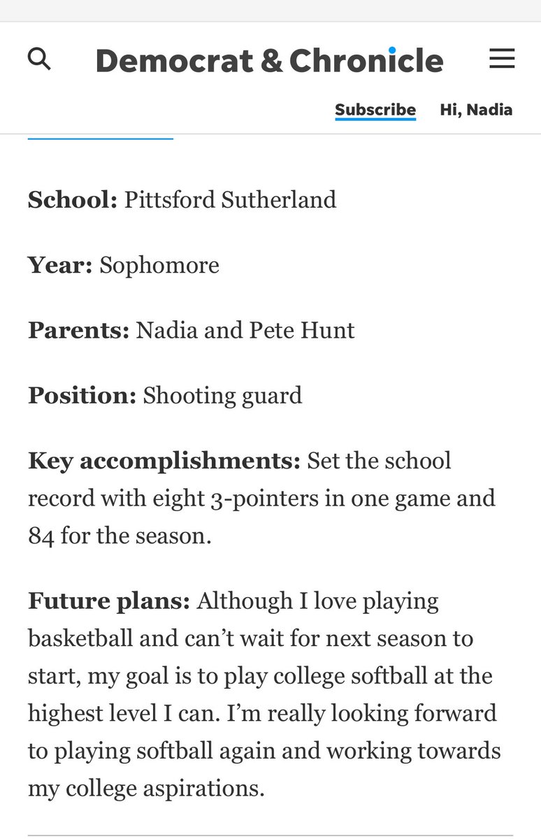 Petra Hunt-2027 (@petrahunt13) on Twitter photo Proud to be selected to All Greater Rochester, 🏀 1st team, with my teammate <a href="/LucyBush_27/">Lucy Bush</a> !
Can’t wait for next season!!
#AGR
<a href="/GleasonStarsNat/">Stars National Gleason</a>
<a href="/starsnationalfp/">Stars Organization</a>
<a href="/NYStarsFP_Prong/">NY Stars Fastpitch 18U Prong</a>
<a href="/EastCoastFP/">East Coast Fastpitch Softball</a>
<a href="/CoastRecruits/">Coast 2 Coast Recruits</a>
<a href="/D1Softball/">D1Softball</a>
<a href="/SBRRetweets/">Softball Recruiting Reposts</a>
<a href="/ReporterRitz/">Justin Ritzel</a> Proud to be selected to All Greater Rochester, 🏀 1st team, with my teammate <a href="/LucyBush_27/">Lucy Bush</a> !
Can’t wait for next season!!
#AGR
<a href="/GleasonStarsNat/">Stars National Gleason</a>
<a href="/starsnationalfp/">Stars Organization</a>
<a href="/NYStarsFP_Prong/">NY Stars Fastpitch 18U Prong</a>
<a href="/EastCoastFP/">East Coast Fastpitch Softball</a>
<a href="/CoastRecruits/">Coast 2 Coast Recruits</a>
<a href="/D1Softball/">D1Softball</a>
<a href="/SBRRetweets/">Softball Recruiting Reposts</a>
<a href="/ReporterRitz/">Justin Ritzel</a>