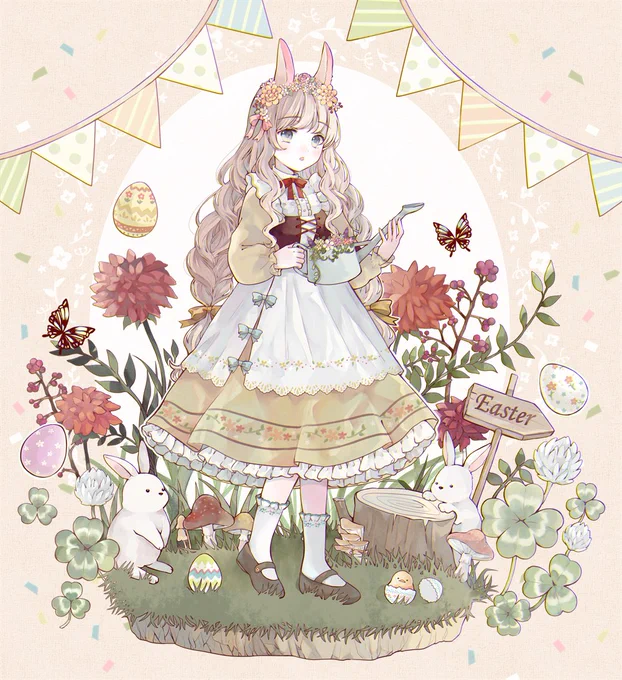 Happy Easter  今年イースターイラスト描けなかったので昨年の再掲失礼します#イースター#創作#イラスト 