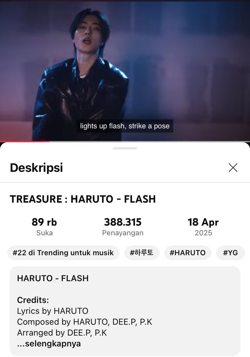 Harulice527's tweet photo. Another update 🤎
Its a sign for us to keep the stream yall ! FLASH by HARUTO getting up to top #22 trending for music category on YouTube. Let’s unlock 400K views &amp; 90K Likes for today. 

Link : https://t.co/BM0uN9nMJ7

HARUTO LIGHTS UP FLASH
#HARUTO_FLASH
#FLASH #하루토 https://t.co/SKp6SvpGyi