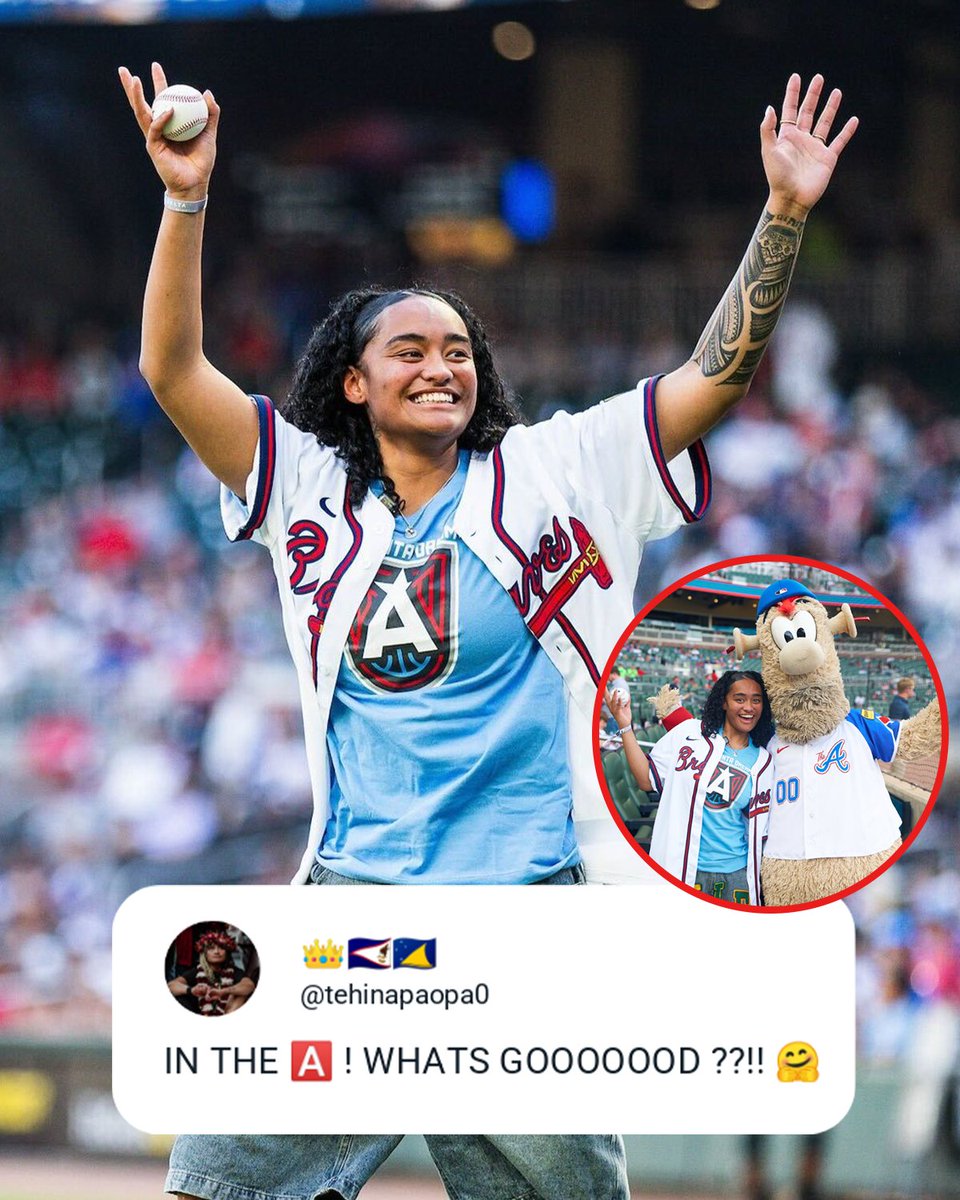 Te-Hina Paopao arrived in Atlanta and threw out the first pitch for the Atlanta Braves 🤩 

Paopao was selected 18th overall for the Atlanta Dream in the 2025 WNBA draft 👏 
(📸 @atlantadream)
