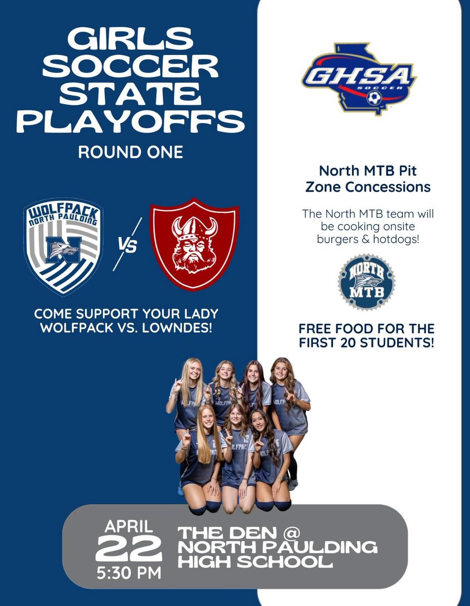 It is playoff time for the #LadyWolfpack! We are ready! Mark your calendars… first round kicks off on Tuesday at 5:30 in The Den! 🐺⚽️ #TrainCompeteWin